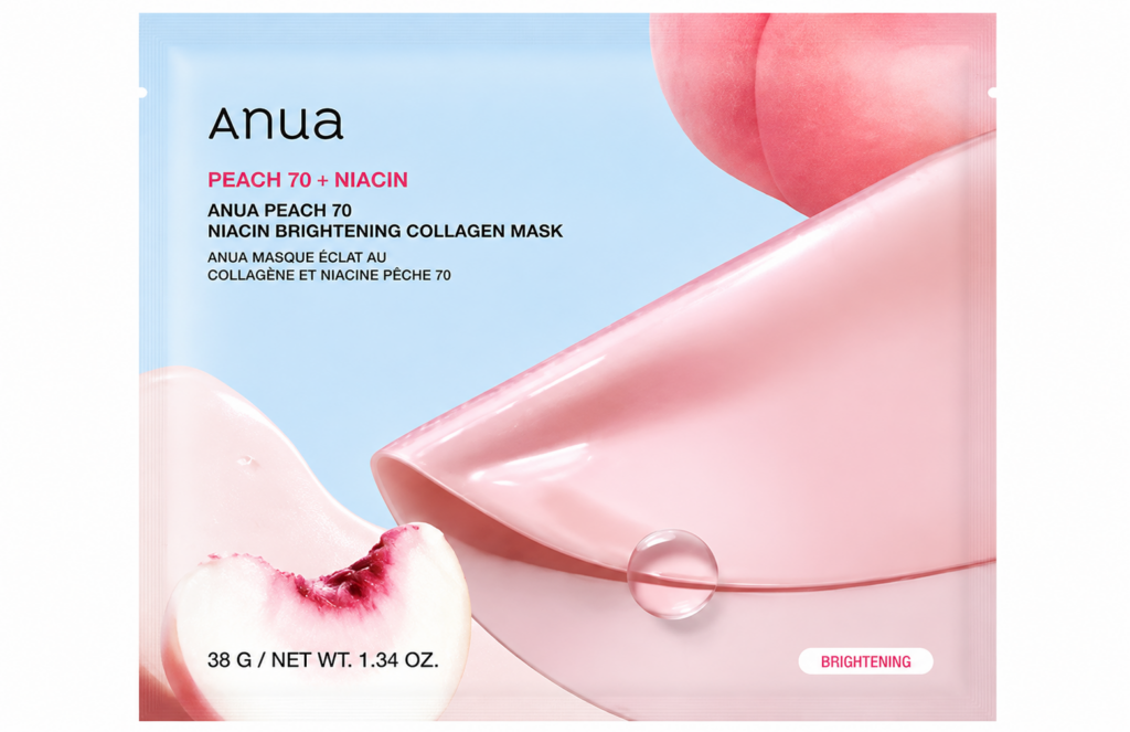 Anua Peach 70 Niacin Brightening Collagen Mask - Pack of 4.